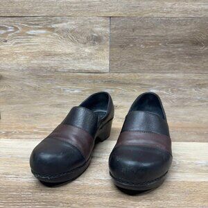 Dansko Prima Professional Black/Brown Leather Slip On Shoes Women's Size EU 40